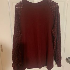Maroon puff long sleeve waffle blouse